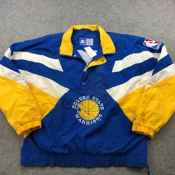 ウェア NBA Cap and Jacket 80s 90s Vintage Golden State Warriors Jacket Mens Large Blue STARTER
